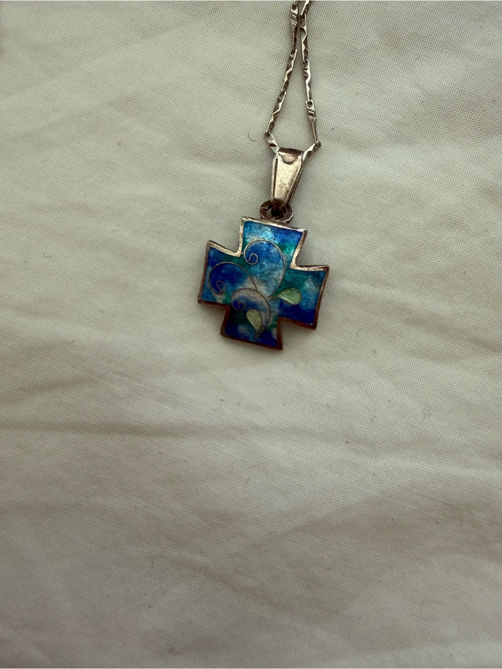 Blue Cloisonné Cross Pendant Necklace